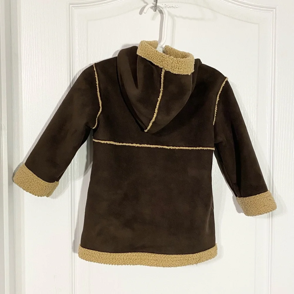 Y2K Old Navy Microsuede Sherpa Hooded Coat Vintage Brown Tan 18-24M Baby Girl